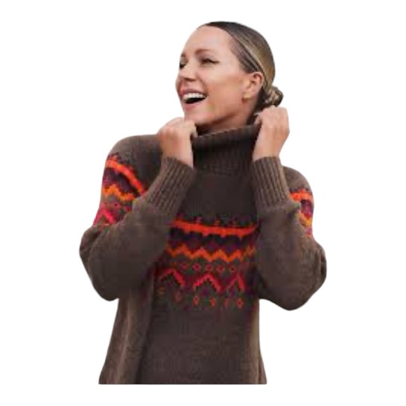 LOFT Lou & Grey Maple Heather Fairisle Wool Blend Turtleneck Pullover Sweater - Picture 2 of 15